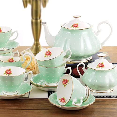 DDKYHU Set da tè Vintage con Tazza da tè e piattino Set di 6 Fiori Set da caffè Vintage in Porcellana Servizio da tè in Porcellana Set di Tazze e piattini da caffè