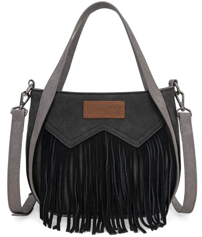 Wrangler Fringe Top-Handle Bag Medium Western Crossbody Purse for Women WG162-8136BK