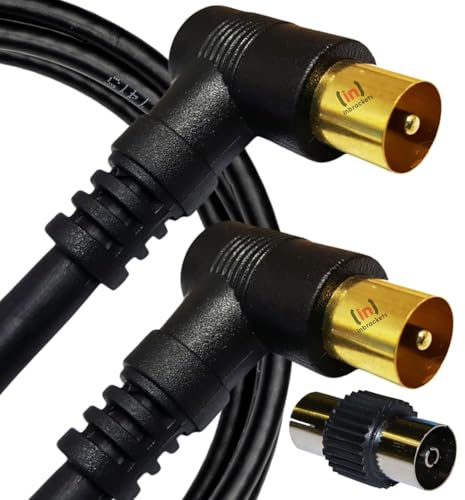 Inbrackets Cavo antenna TV spina coassiale maschio a spina coassiale maschio cavo antenna TV con connettori placcati oro ad angolo retto di 90 gradi - NERO Lunghezza: 2 m