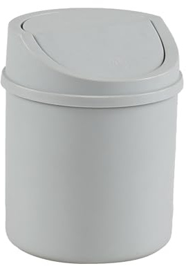 Knifefish 2 L Plastic Mini Trash Bins with Lid, Grey | Swing Top Bin for Desktop Countertop
