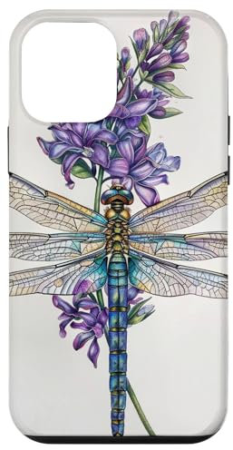Custodia per iPhone 12 mini libellula floreale con fiori lilla e foglie