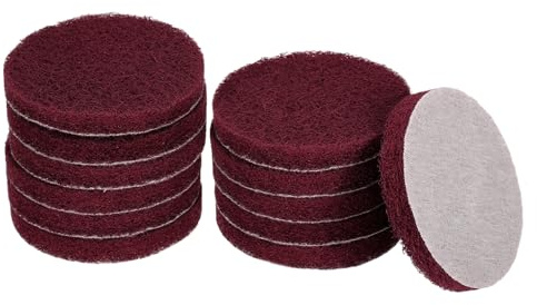 sourcing map 12pcs Scrubber Scouring Pads 500 Grits 3 Inch Drill Power Brush Hoop and Loop Surface Conditioning Disc Drill Scuffing Disc Scrub Pads for Home Kitchen Cleaning, Dark Red