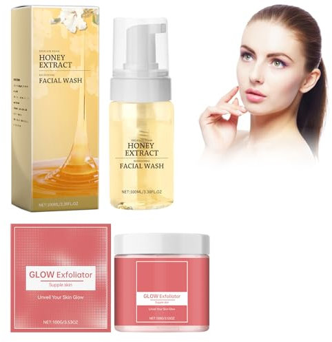 Nettoyant Pour Le Visage + Gommage Visage, Nettoyant Moussant Visage, Exfoliant Pour Le Visage, Nettoyant Doux Pour Le Visage à L'miel, Nettoyer En Douceur Et Lisser La Peau