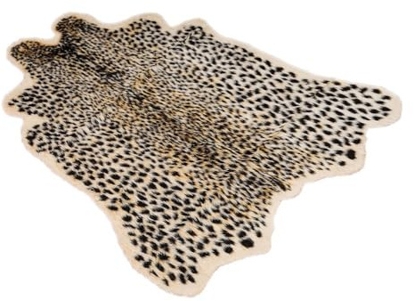 Xinghuo Leopard Print Rug Faux Fur Cheetah Rug Cowhide Animal Skin Mat Carpet for Office, Livingroom, Bedroom Non-Slip Home Decor 100 x 94 cm