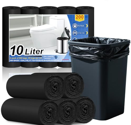 XUXRUS Müllbeutel 10L Schwarz, 200 Stück, Für Kleine Mülleimer | Robuste, Blickdichte, Auslaufsichere Müllsäcke, Geruchsneutral, Ideal Für Badezimmer, Büro Und Haushalt