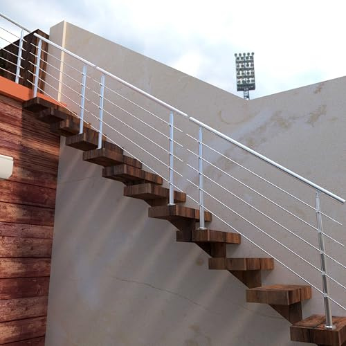 Handrails for Outdoor&Indoor, 180x106cm Length Stair Hand Rail Kit, Transitional Stainless Steel Railings with Installation Kit