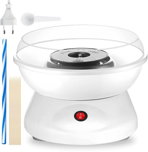 Machine à barbe à papa, machine à barbe à papa, machine à barbe à papa, machine à barbe à papa, pour la maison, avec cuillère doseuse, bâtonnets de bonbons en plastique, 10 bâtons (blanc)