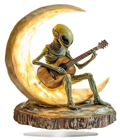 Doiyislem Alien Garden Statue - Boho Decor Alien Statue,Alien Figure Desk Decor, Garden Decor Collectible Figurines, Acrylic Moon Guitarist Sculptures, Indoor Outdoor Decor