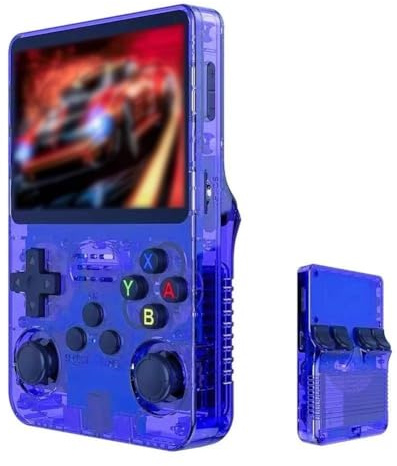 Keyboy Game Console R36S Retro Handheld Game Console with 64/128G Built-in 21000+ Classic Games, Open Source Linux System 3.5 Inch IPS Screen Portable Pocket Video Player Blue 128G