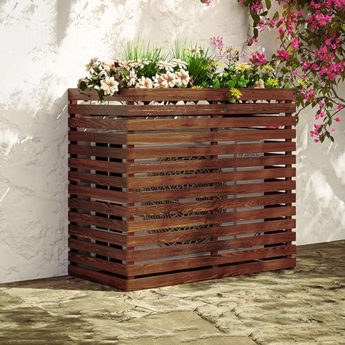 Paroi d'écran extérieure – Cadre décoratif pour climatisation, cache-radiateur en bois pour jardin, terrasse et poubelle de pelouse, construction en bois épais