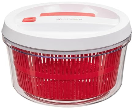 CatCora Quickspin One-Handed Salad Spinner, Accelerated Pump-Action With Built-In Break For Perfectly Dried Salad Greens, Ergonomic Single-Hand Design