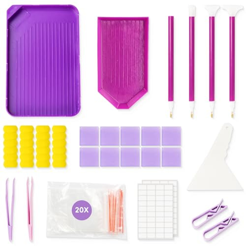 Sheryl&Rain 47Pcs Diamond Painting Accessories, Diamond Art Tools Kit with Drill Pen, Grips, Trays, Tweezers, Clay, Full 5D DIY Diamonds Art Accessories for Adults Embroidery