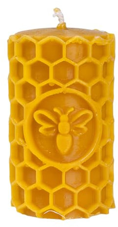 BeesWax World – Bougie en cire d’abeille 100 % naturelle, faite à la main – Mèche en coton, décorative et durable – Différentes formes au choix (Rouleau hexagonal avec abeille – H ~95 mm, Ø ~58 mm)