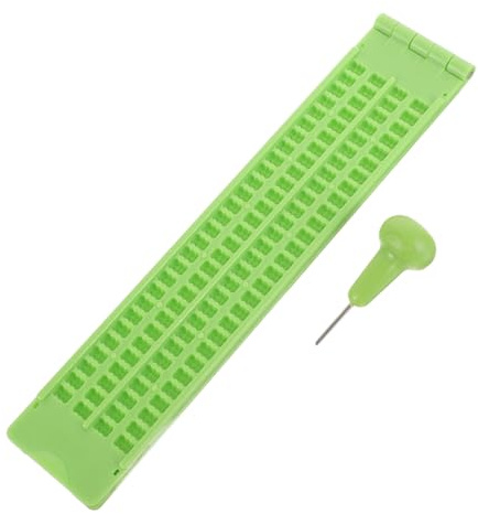 FOYTOKI Piastra di Scrittura Braille in Plastica Compatta Portatile 4 Righe e 28 Celle, Kit per Non Vedenti Pennino per Scrittura Tattile Precisione