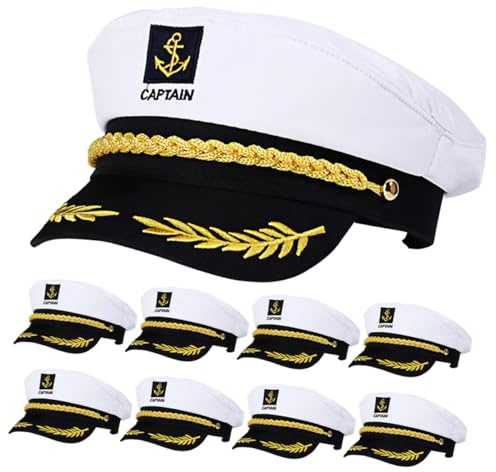 Healeved 20pcs Embroidered Captain Hats for Cosplay and Costume Parties Durable Hat for Nautical Themed Events and Role Play Accessory for Halloween and Boat Parties White