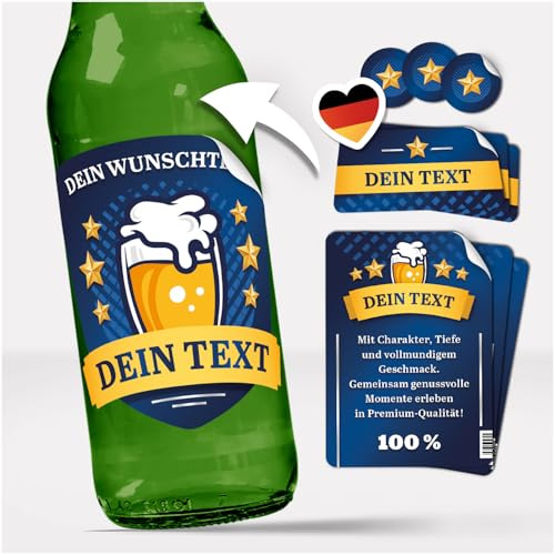 Bierflaschen-Etiketten Set PERSONALISIERT - Aufkleber für 6 Bier Flaschen - Text selber gestalten - Männer Geburtstag Vatertag JGA Bier Logo Modern blau Oktoberfest Verein