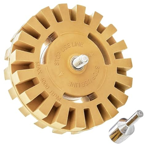 Wjelet 1 Pack Decal Remover Eraser Wheel, 4 in Toffee Wheel with Drill Adapter for Car Vinyl Decals Pinstripes Adhesives Graphics Removal from Vehicles Boats Rvs