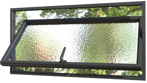 Flush Mount Rectangle Metal Window, 36 x 18 Basement Window Tempered Glass, 360° Rotatable Embedded Hopper Windows House Ventilation Replacement for Bathroom Basement Kitchen Living Room