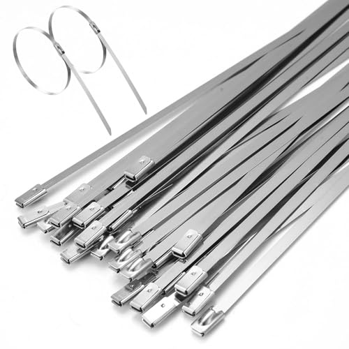 100 Piezas Bridas Metalicas, Abrazaderas Metalicas, 4,6 x 300 mm Bridas de Acero Inoxidable 304 con Bola de Acero para Envolver Cables, Cercas y Otros Requisitos