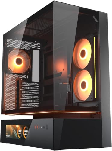 Cougar CFV235 Vision Mid Tower Skal: Glasframsida, Aurora LED-remsa, 23,3 cm LCD-skärm, Förinstallerade Unity ARGB 240 Reverse Blade Fläktar, Dubbel Magnetisk Filtrering, 430 mm GPU-stöd - Svart