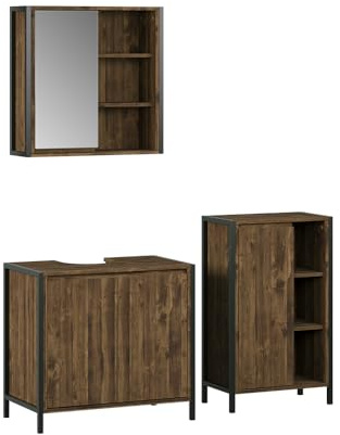 Vicco Badmöbel-Set Naola, Eiche/Schwarz, 70 cm | besteht aus Waschbeckenunterschrank, Spiegelschrank und Midischrank