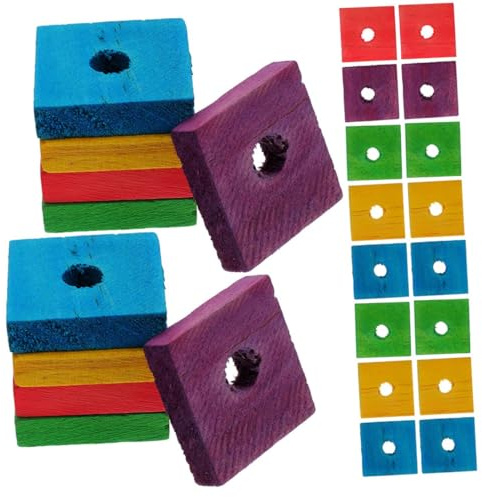 DOITOOL 50 Stück Papagei Kauspielzeug aus Holz Bunte Quadratische Holzblöcke Langlebig und Sicher Fördert Gesunden Schnabelabrieb als Interaktives Vogelspielzeug für Kleine Vögel