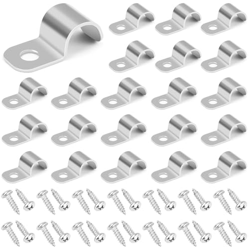 NISENTIA 30 Stück Kabelschellen zum Schrauben, Ø 9-10 mm Kabelschellen Metall mit 30 Edelstahl Schrauben Kabelhalter Schraubbar Rohrschellen Edelstahl U Schelle Befestigungsschellen für Rohre Silber