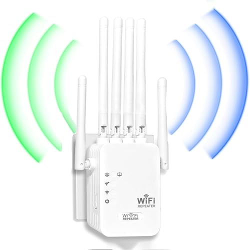 Répéteur 1200M WiFi Ultra Performant - Amplificateur WiFi avec 6 Antennes, Couverture jusqu'à 10 000 m², 2 Ports LAN, Parfait pour Maison et Bureau - Connexion Rapide et Fiable (Light Gray)