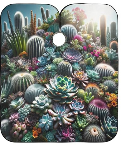 Vibrantes suculentas cactus, capa de color para el cabello, 164.8 cm x 140.0 cm, vestido de peluquero para hombre