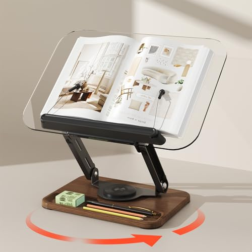 Buchständer, verstellbarer Buchhalter Leseständer mit um 360° drehbaren Sockeln, faltbarer Desktop-Ständer, elastische Clips für Kochbuch, Rezepte, Zeitschriften, Tablets, Laptops