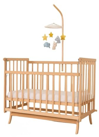 Bebek On For Elyeza 3-in-1 Beistellbett aus Buchenholz mit Höhenverstellung, Schaukel- & Fixierfunktion | Inkl. Matratze | Babybett/Babywiege für Neugeborene bis 24 Monate