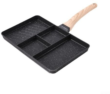 Sartén para huevos, antiadherente, piedra Maifan, 37 x 27 cm, con cuatro agujeros, para desayuno, filetes, cocina, color blanco y negro (negro)