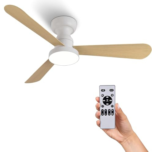 Ventilador de Techo con Luz y Mando a Distancia 106cm (42), Motor DC Silencioso, 3 Aspas Efecto Madera, LED Regulable 3 Tonos, Bajo Consumo, Ventilador Moderno para Dormitorio (ABS Efecto Madera)