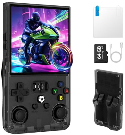 R36MAX Retro Handheld Game Console, Portable Retro Gaming Console 4.0'' IPS HD Screen and Linux System, Support 30+ Emulator and 64GB TF Card Video Game Consoles, 4000mAh Battery (Black 64GB)