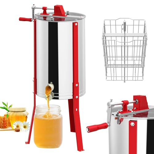 YUENFONG 2 Waben Manuelle Honigschleuder Tangentialschleuder Edelstahl Honigextraktor mit Sichtdeckel & Drehkurbel, Premium Imkerei Zubehör Schleuder, 10cm Verstellbarer Halter
