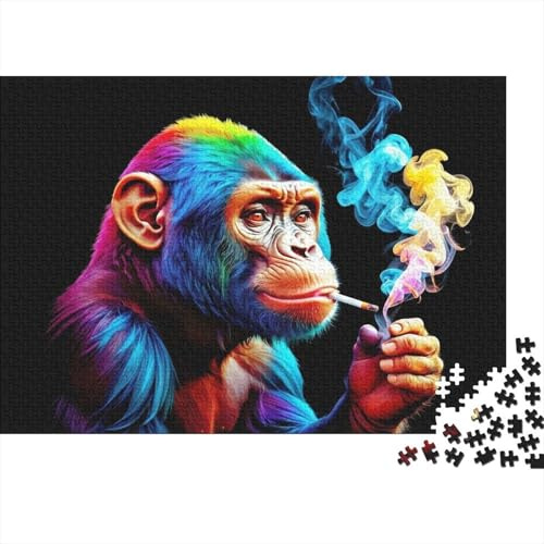 Rainbow Monkey Rauchen 1000-teilig Puzzle Für M?nner Und Frauen Herausfordernd Entspannung Zu Hause Premium Qualit?t Denkspiel Nachmittagsbesch?ftigung 100% Recycelbar 38x26cm/1000pcs