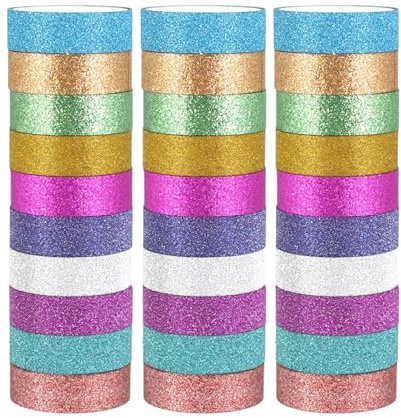 DASHUI 30 Rollen Glitzer Washi Tape Set, Klebeband Bunt Folie Masking Tape, Dekrativer Bastelband für DIY Handwerk Bullet Journals Planer Scrapbooking Verpackungen (10 Farben Zufällig)