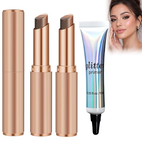 2 Stück 3-Farben Lidschattenstifte matt & feinschimmernd, niedrig gesättigte natürliche Augenmakeup, einfache Farbveränderung, inklusive Augen Make-up Base (02)