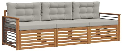 HETFTJN Juego de sofá de jardín de madera de acacia maciza, muebles de salón para exteriores con tapicería, conjunto de asientos modulares para patio y jardín, gris claro, 249,5 x 83 x 73 cm, muebles