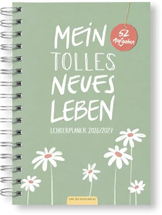 Eine der Guten Lehrerplaner 2026/2027, A5 Wire-O Softcover, Grün Weiß | 52 Wochenimpulse, Lehrerkalender für Schuljahr 2026 2027, nachhaltig, FSC-Papier, klimaneutral