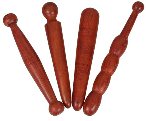 BELLIFFY Bastoncini da Massaggio ai Piedi in Legno Naturale 4 Pezzi, Strumento per Massaggio Manuale Punti di Agopuntura, Dispositivo Domestico per Rilassamento e Miglioramento