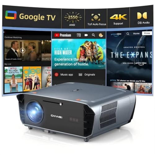 Smart 4K Beamer con Aplicaciones certificadas DB Audio,TOF Autofocus 2550 ANSI Proyector de luz Diurna 4K HDR Beamers con GTV, NFC, WiFi6, Bluetooth 5.4, HDMI ARC/CEC para Cine en casa