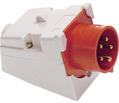 as - Schwabe CEE Stecker Aufputz - CEE Wandgerätestecker - 400 V, 16 A, 5-polig - CEE Wandstecker - mit schlagfestem Gehäuse - mit Schraubanschlüssen - Made in Germany - IP44 - Weiß/Rot, 60435