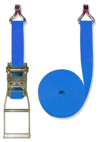 Braun Tensioning Strap 4000 daN Two-Piece Set 8 m Long / 50 mm Wide with Long-Lever Ratchet and Claw Hooks Blue
