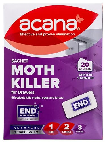 Acana Sachet Moth Killer 20 Pack- For Drawers & Storage- Protects Clothing & Bedding- Lasts 3 Months