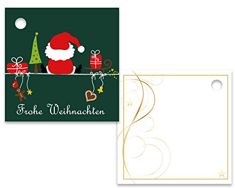 25er Pack Geschenkanhänger Frohe Weihnachten Weihnachtsmann ca. 55 x 55 mm, Anhänger, Weihnachtsanhänger, Geschenkkarte, Geschenkkärtchen, Anhängeetikett, Topper