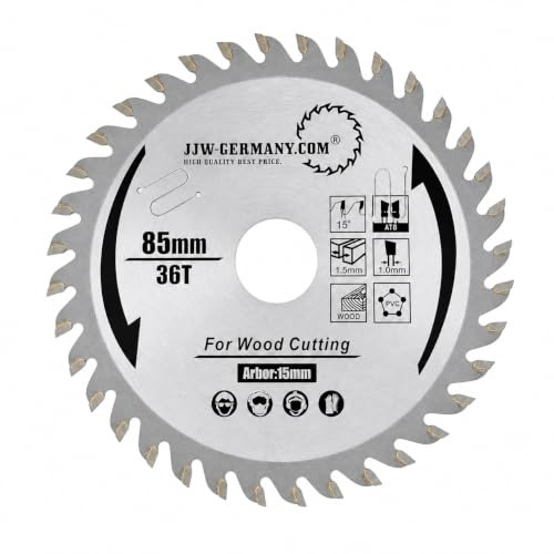 jjw-germany HM Kreissägeblatt 85 x 1,5 x 15 Z= 36 WZ Holz | kompatibel mit Bosch GKS 12V-26 Makita HS301D WORX WX523 Parkside PHKSA 12 A2/B3