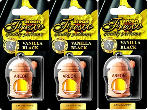 Areon Fresco Bil vanilj svart doft glas doftflaska set flaska trä set hängande hänge spegel 4 ml (förpackning x 3)