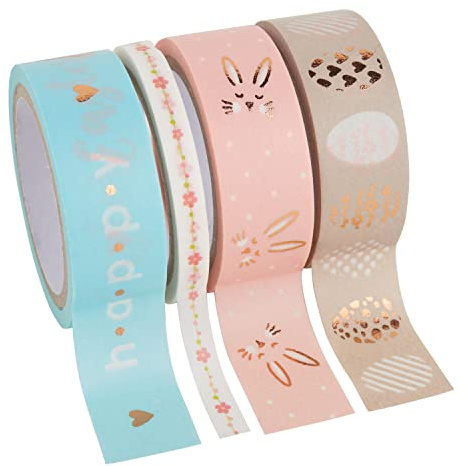folia 26436 – Washi tejp, tejp av rispapper, Hotfoil vår II, set om 4 – perfekt för dekoration och dekoration