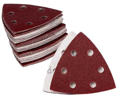 Delta-Schleifdreiecke mit Klett, 120 Blatt Mix Set, 93 x 93 x 93 mm, 6 Löcher, je 20 x Korn 40/60/80/120/180/240, für Deltaschleifer Schleifblätter Dreieckschleifer, Staubabsaugung
